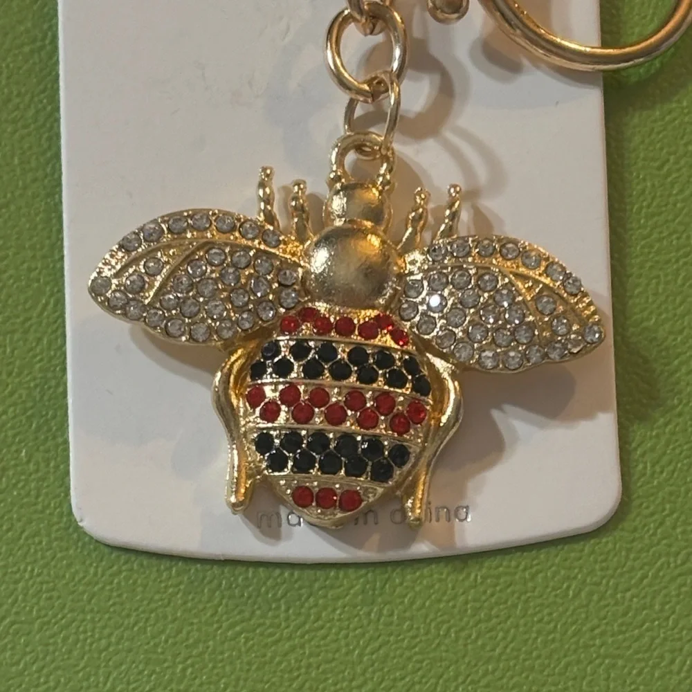 Sparkling Gold/Red/Black with Crystals Bee Keychain/Bag Charm